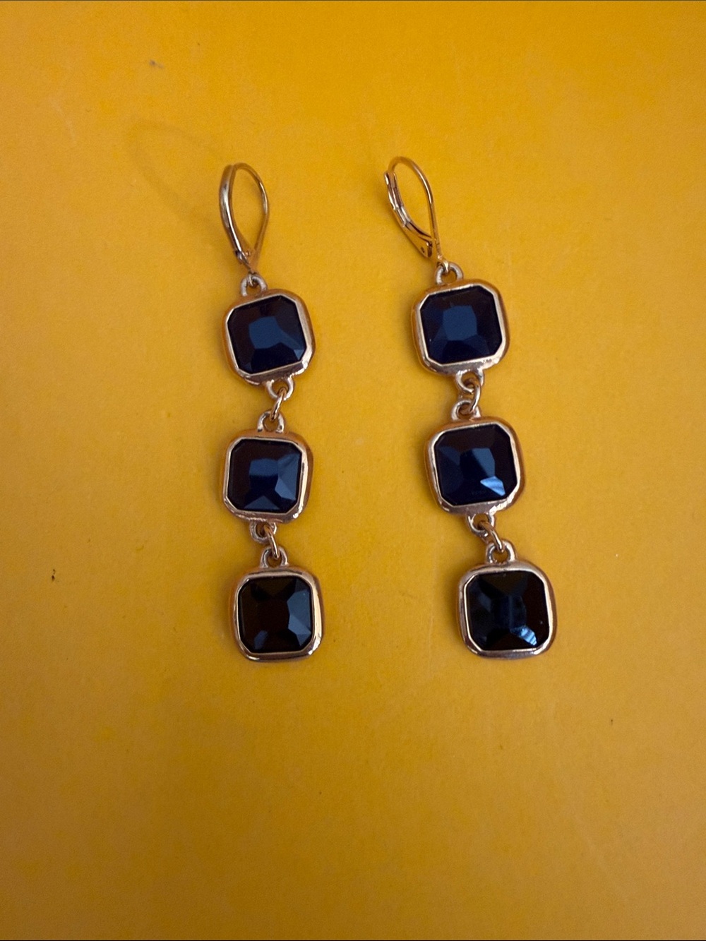 Gold Drop Earrings with Black Stones - Women Jewelry